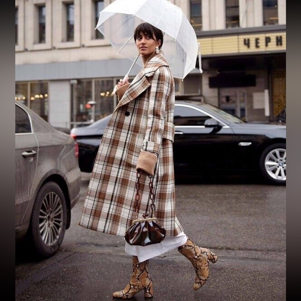 Mango Plaid Trench Coat